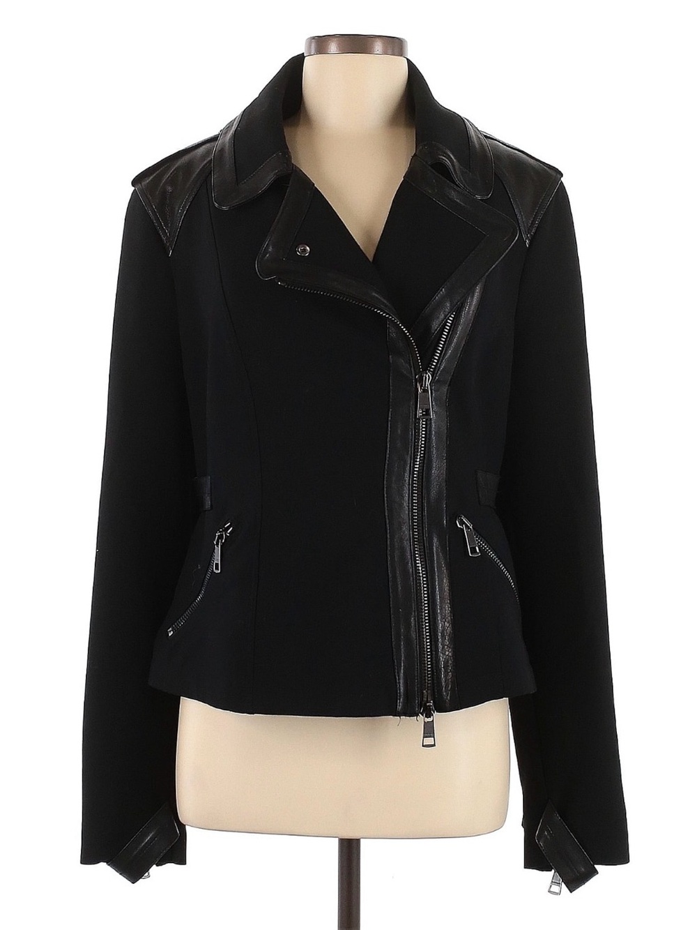 Burberry Black Women's Moto Jacket with Leather Accents